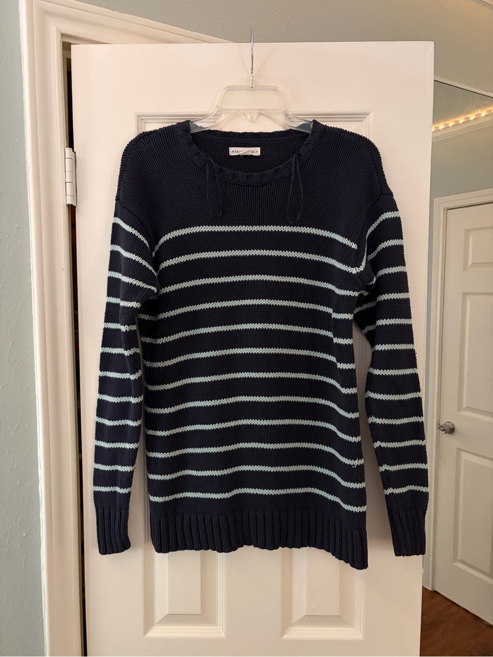 ⚓️ Aéropostale Navy & Baby Blue Striped Chunky Knit Sweater | Size S